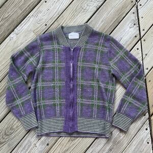 Jane Colby Women's Vintage Purple And Green Zip Front Cardigan Size M